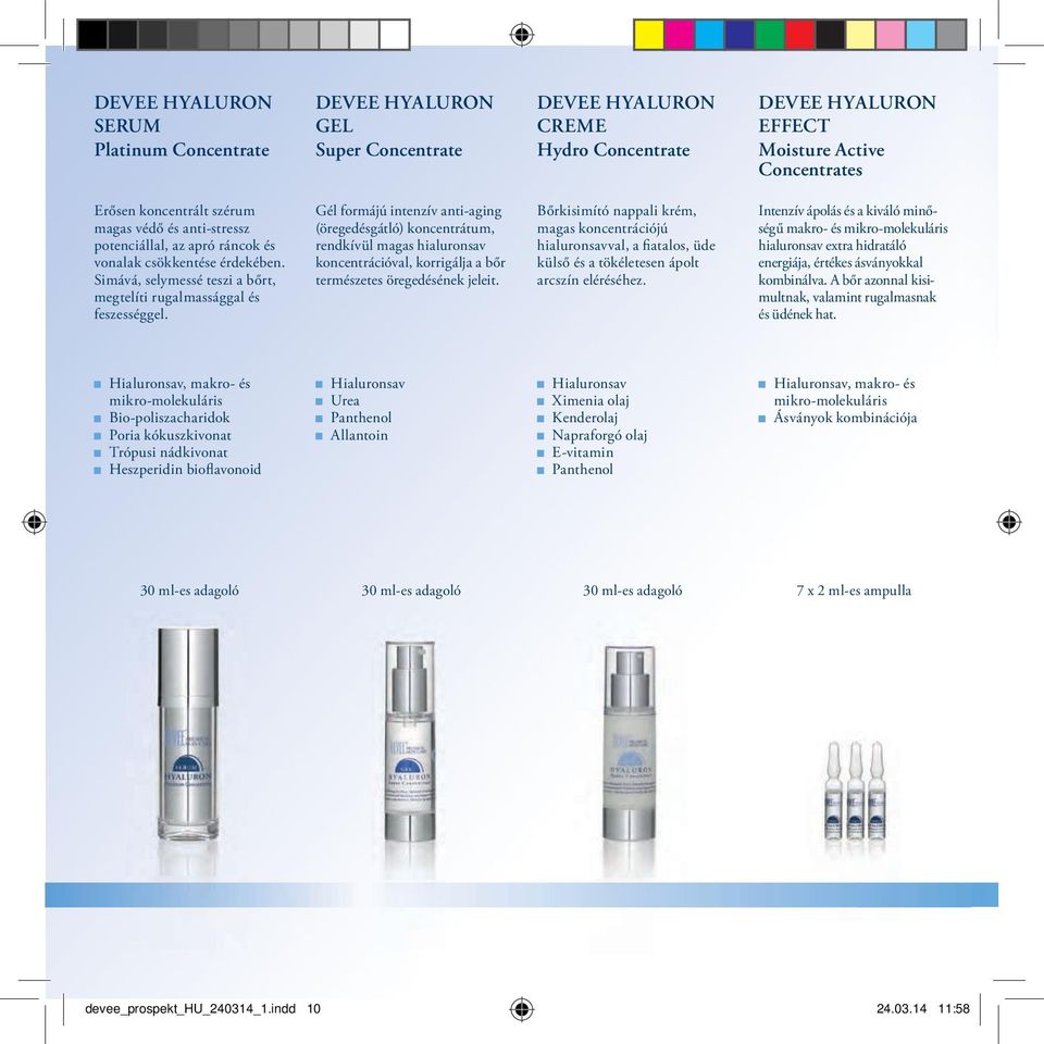 Gél formájú intenzív anti-aging (öregedésgátló) koncentrátum, rendkívül magas hialuronsav koncentrációval, korrigálja a bőr természetes öregedésének jeleit.