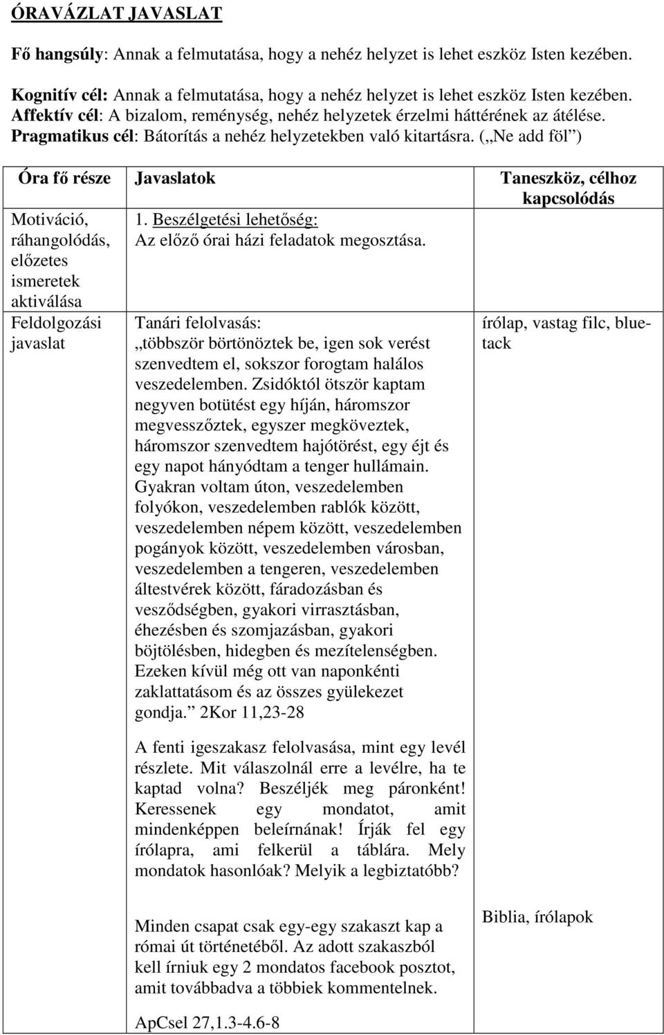 ( Ne add föl ) Óra fő része Javaslatok Taneszköz, célhoz kapcsolódás Motiváció, ráhangolódás, előzetes ismeretek aktiválása 1. Beszélgetési lehetőség: Az előző órai házi feladatok megosztása.