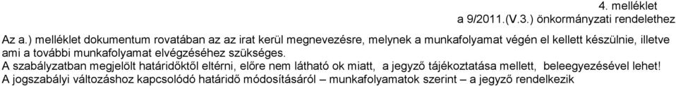 A szabályzatban megjelölt határidőktől eltérni, előre nem látható ok miatt, a jegyző tájékoztatása