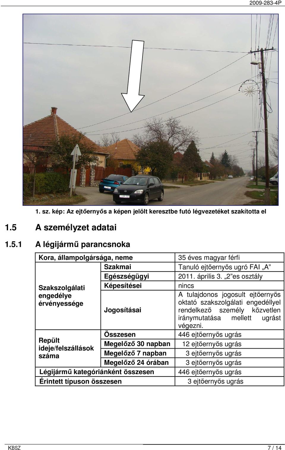 1 A légijármő parancsnoka Kora, állampolgársága, neme Szakmai Egészségügyi Szakszolgálati Képesítései engedélye érvényessége Jogosításai Összesen Repült Megelızı 30 napban