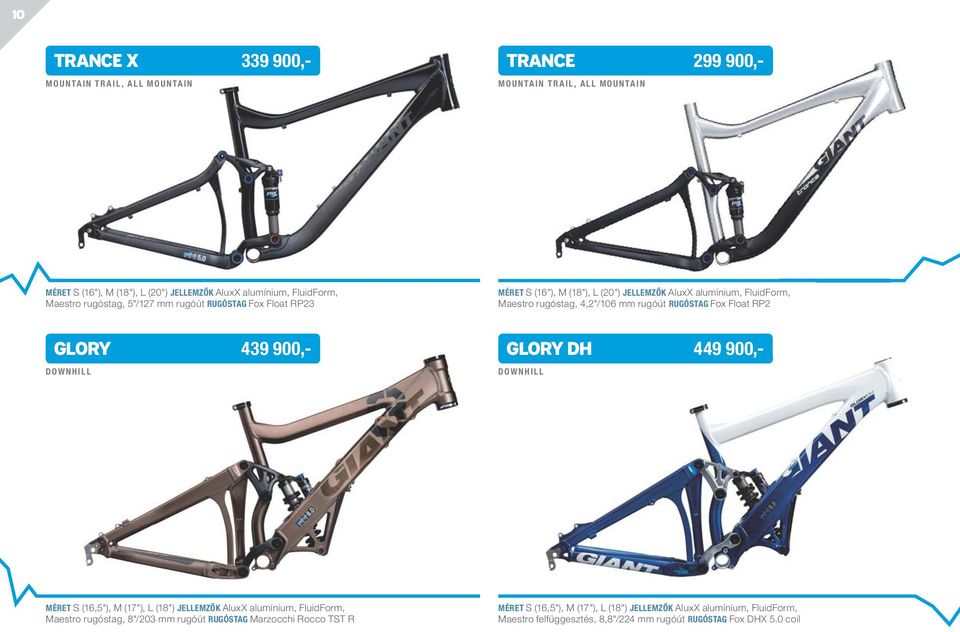 Glory DH 449 900,- DOWNHILL DOWNHILL MÉRET S (16,5"), M (17"), L (18") JELLEMZŐK AluxX alumínium, FluidForm, Maestro rugóstag, 8"/203 mm rugóút RUGÓSTAG