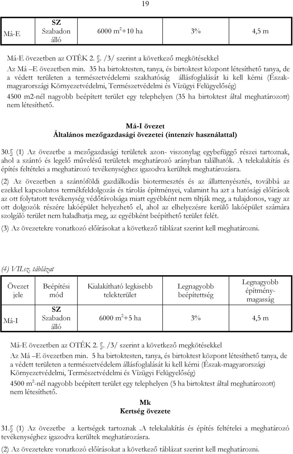 Természetvédelmi és Vízügyi Felügyelőség) 4500 m2-nél nagyobb beépített terület egy telephelyen (35 ha birtoktest által meghatározott) nem létesíthető.