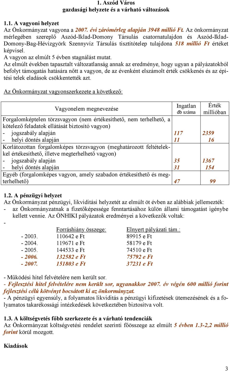 A vagyon az elmúlt 5 évben stagnálást mutat.