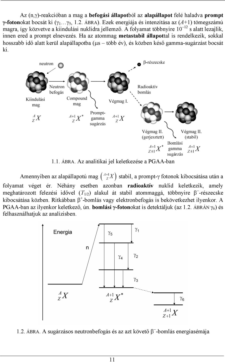 Ha az atommag metastabil állapottal is rendelkezik, sokkal hosszabb idő alatt kerül alapállapotba (µs több év), és közben késő gamma-sugárzást bocsát ki. 1.1. ÁBRA.