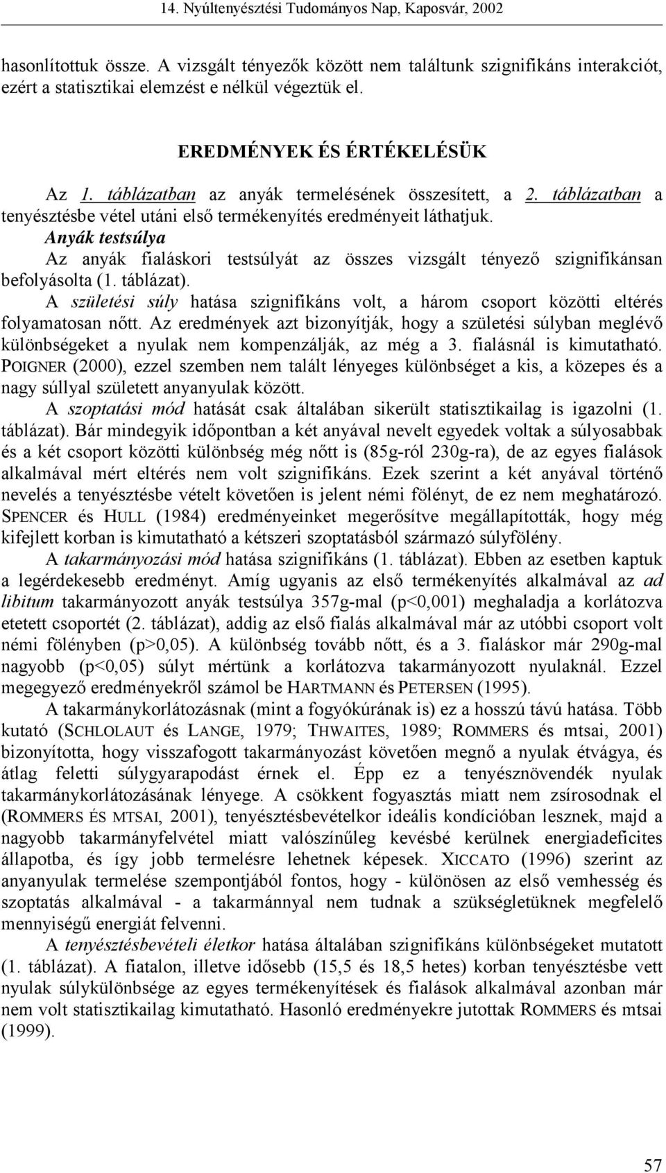 Anyák testsúlya Az anyák fialáskori testsúlyát az összes vizsgált tényező szignifikánsan befolyásolta (1. táblázat).