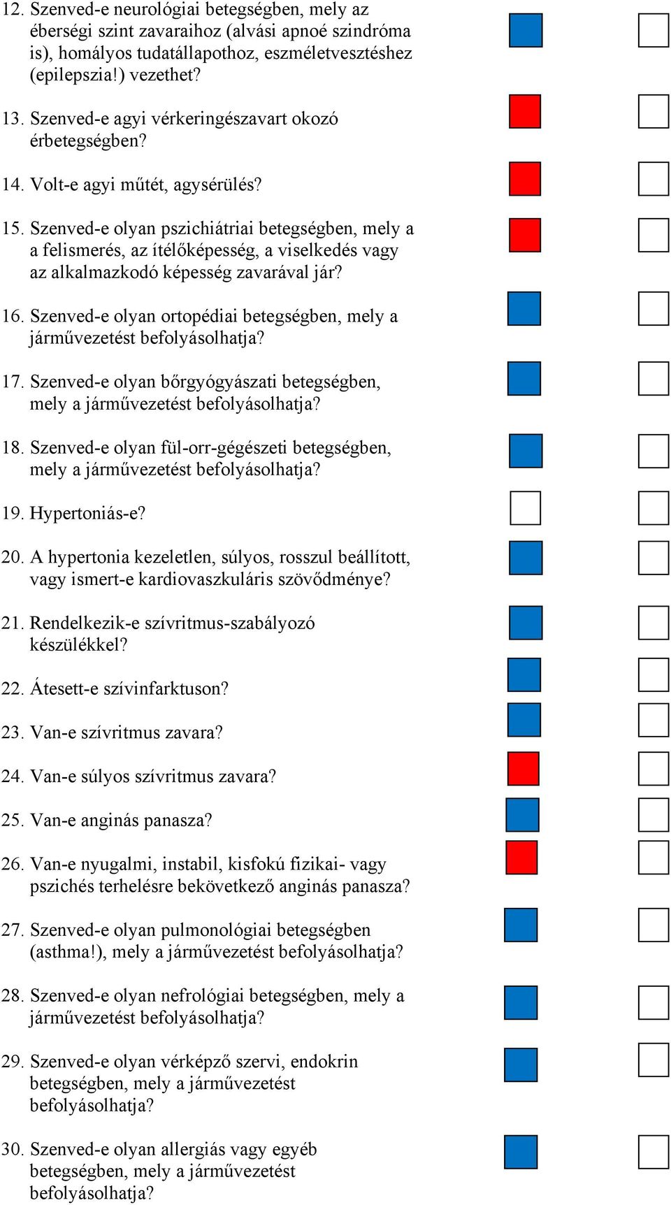 Szenved-e olyan pszichiátriai betegségben, mely a a felismerés, az ítélőképesség, a viselkedés vagy az alkalmazkodó képesség zavarával jár? 16.