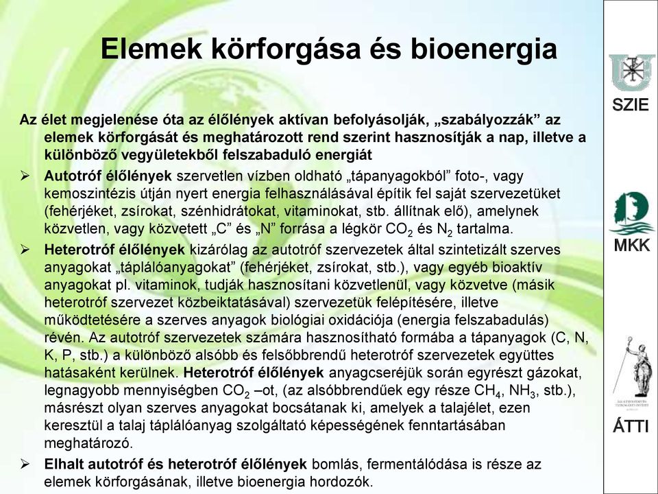 (fehérjéket, zsírokat, szénhidrátokat, vitaminokat, stb. állítnak elő), amelynek közvetlen, vagy közvetett C és N forrása a légkör CO 2 és N 2 tartalma.