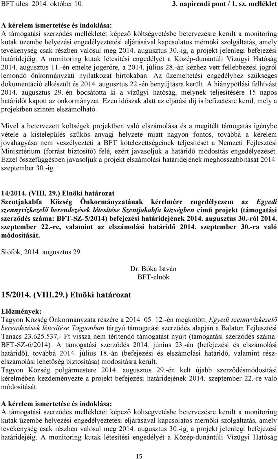 A monitoring kutak létesítési engedélyét a Közép-dunántúli Vízügyi Hatóság 2014. augusztus 11.-én emelte jogerőre, a 2014. július 28.