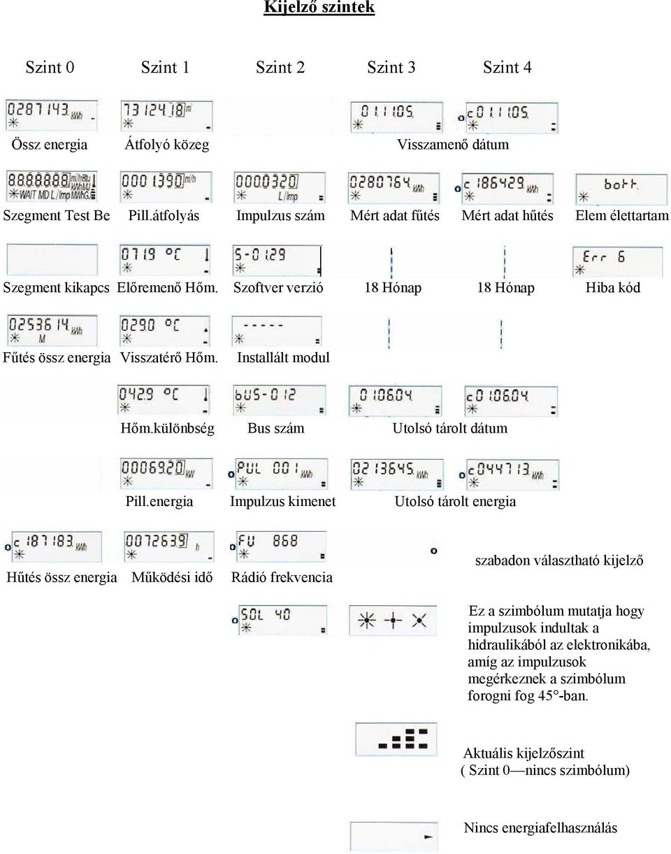 Szoftver verzió 18 Hónap 18 Hónap Hiba kód Fűtés össz energia Visszatérő Hőm. Installált modul Hőm.különbség Bus szám Utolsó tárolt dátum Pill.