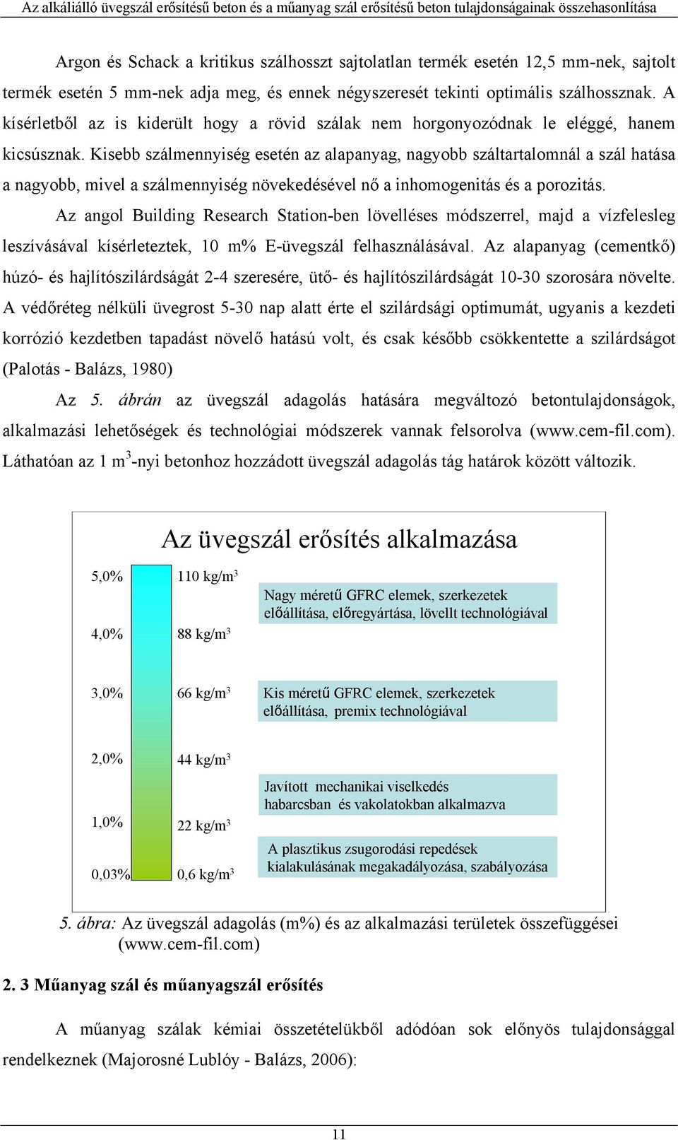 Kisebb szálmennyiség esetén az alapanyag, nagyobb száltartalomnál a szál hatása a nagyobb, mivel a szálmennyiség növekedésével nő a inhomogenitás és a porozitás.