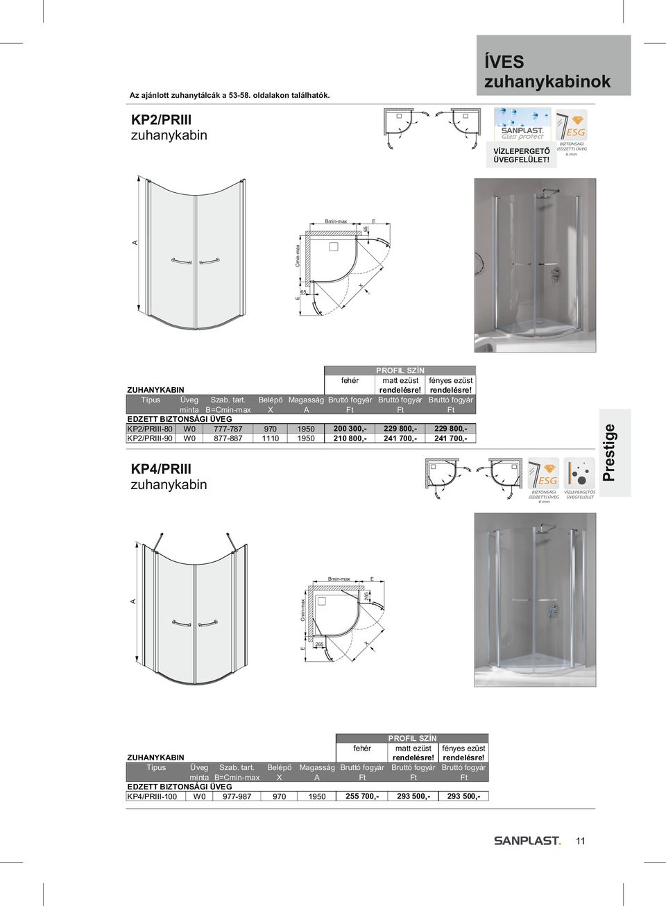 minta =min-max EZETT IZTONSÁGI ÜVEG KP2/PRIII-80 777-787 KP2/PRIII- 877-887 970 1110 200 0,210,- 229,241,- Prestige 229,241,- KP4/PRIII zuhanykabin IZTONSÁGI 6 mm 265 min-max E E