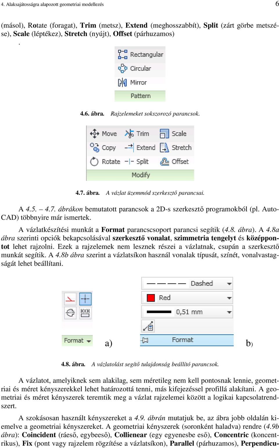 Auto- CAD) többnyire már ismertek. A vázlatkészítési munkát a Format parancscsoport parancsi segítik (4.8. ábra). A 4.