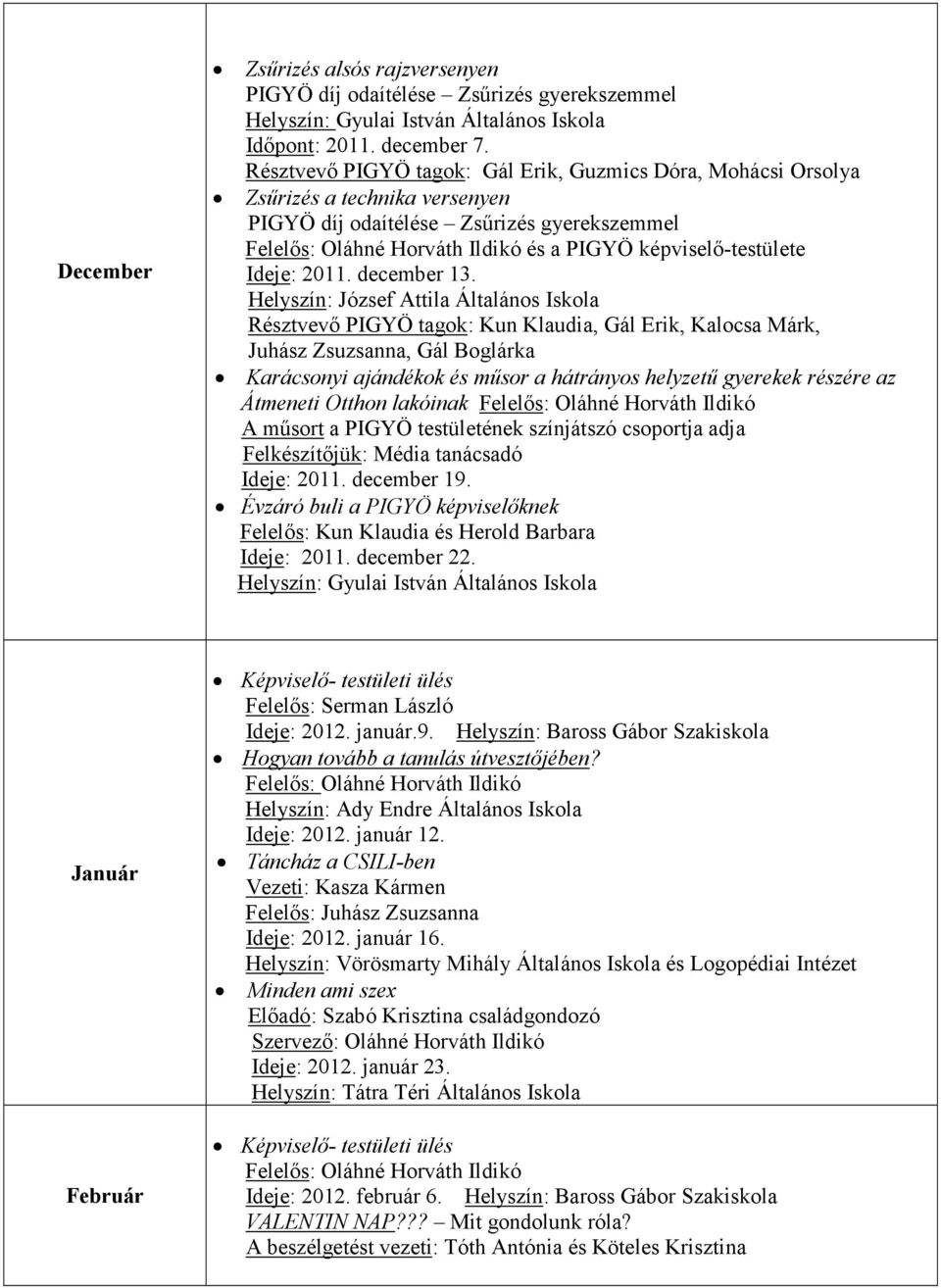 Helyszín: József Attila Általános Iskola Résztvevı PIGYÖ tagok: Kun Klaudia, Gál Erik, Kalocsa Márk, Juhász Zsuzsanna, Gál Boglárka Karácsonyi ajándékok és mősor a hátrányos helyzető gyerekek részére