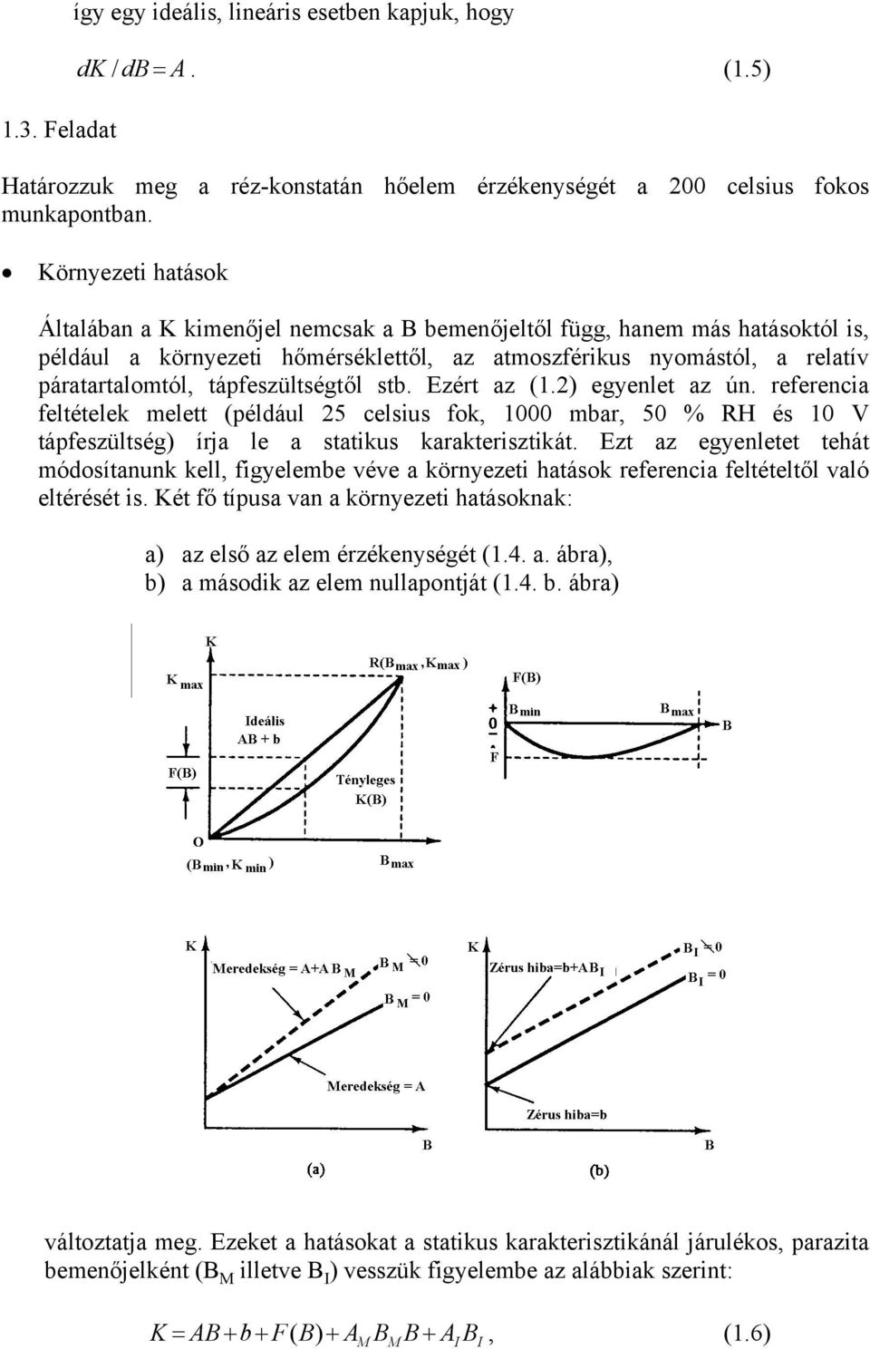 tápfeszültségtől stb. Ezért az (1.2) egyenlet az ún. referencia feltételek melett (például 25 celsius fok, 1000 mbar, 50 % RH és 10 V tápfeszültség) írja le a statikus karakterisztikát.