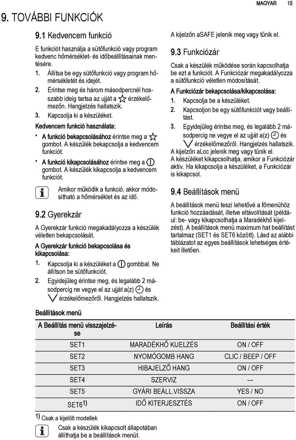 Kapcsolja ki a készüléket. Kedvencem funkció használata: A funkció bekapcsolásához érintse meg a gombot. A készülék bekapcsolja a kedvencem funkciót. A funkció kikapcsolásához érintse meg a gombot.