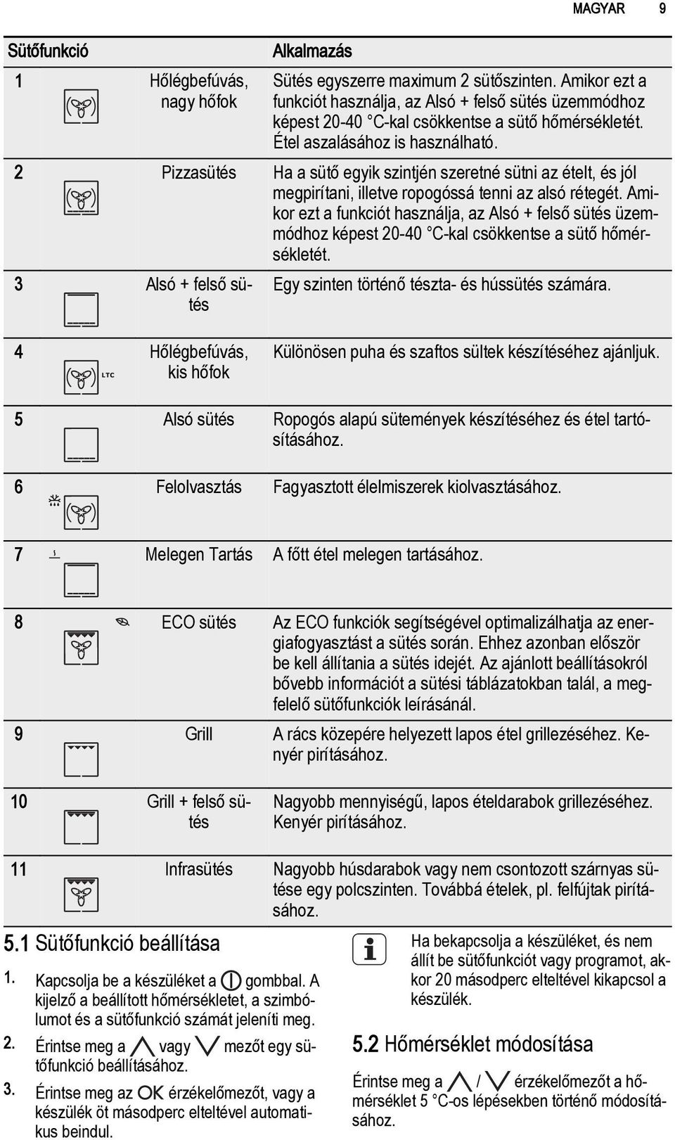 2 Pizzasütés Ha a sütő egyik szintjén szeretné sütni az ételt, és jól megpirítani, illetve ropogóssá tenni az alsó rétegét.