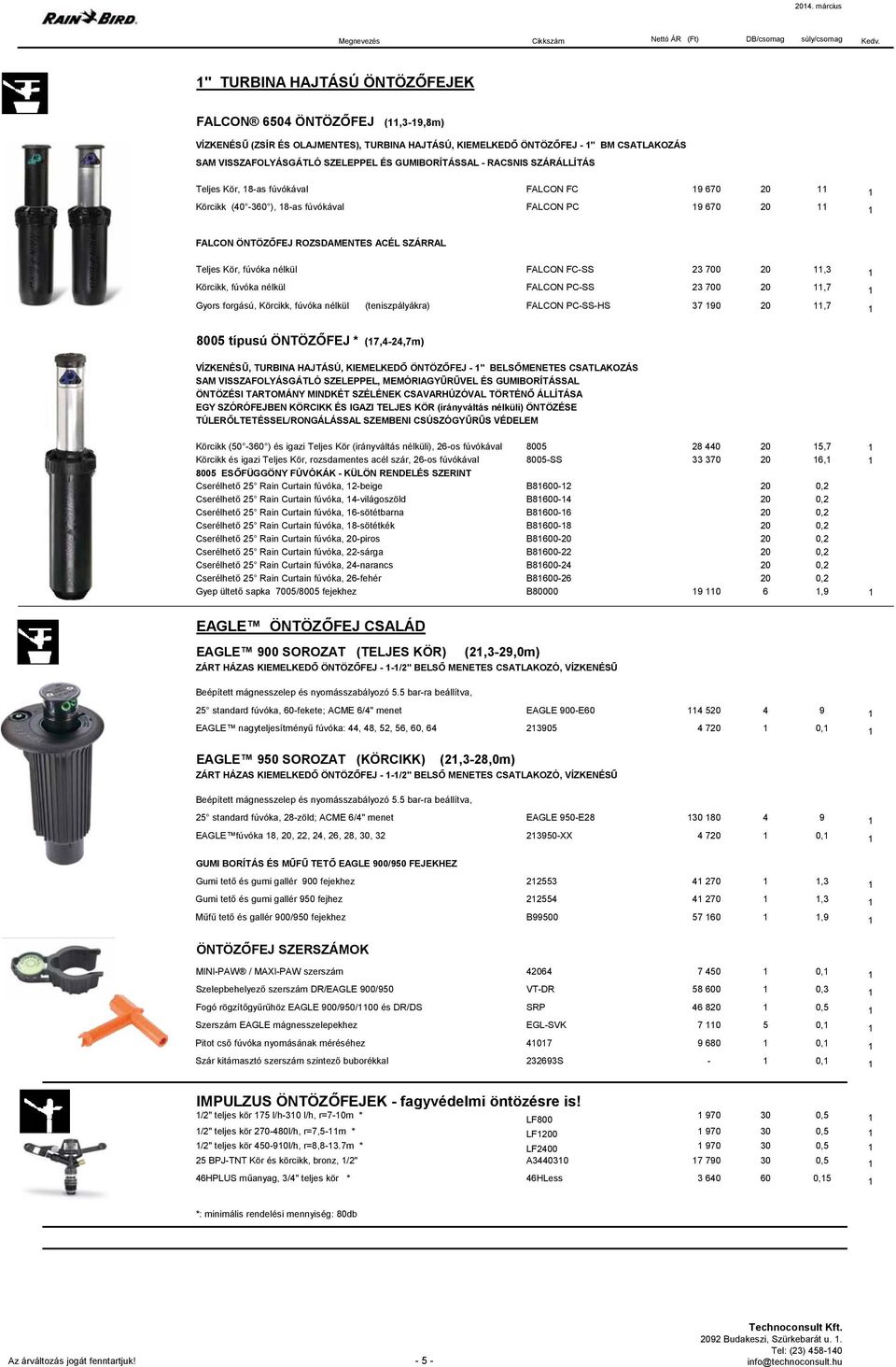 Kör, fúvóka nélkül FALCON FC-SS 2 700 20 11, 1 Körcikk, fúvóka nélkül FALCON PC-SS 2 700 20 11,7 1 Gyors forgású, Körcikk, fúvóka nélkül (teniszpályákra) FALCON PC-SS-HS 7 190 20 11,7 1 8005 típusú