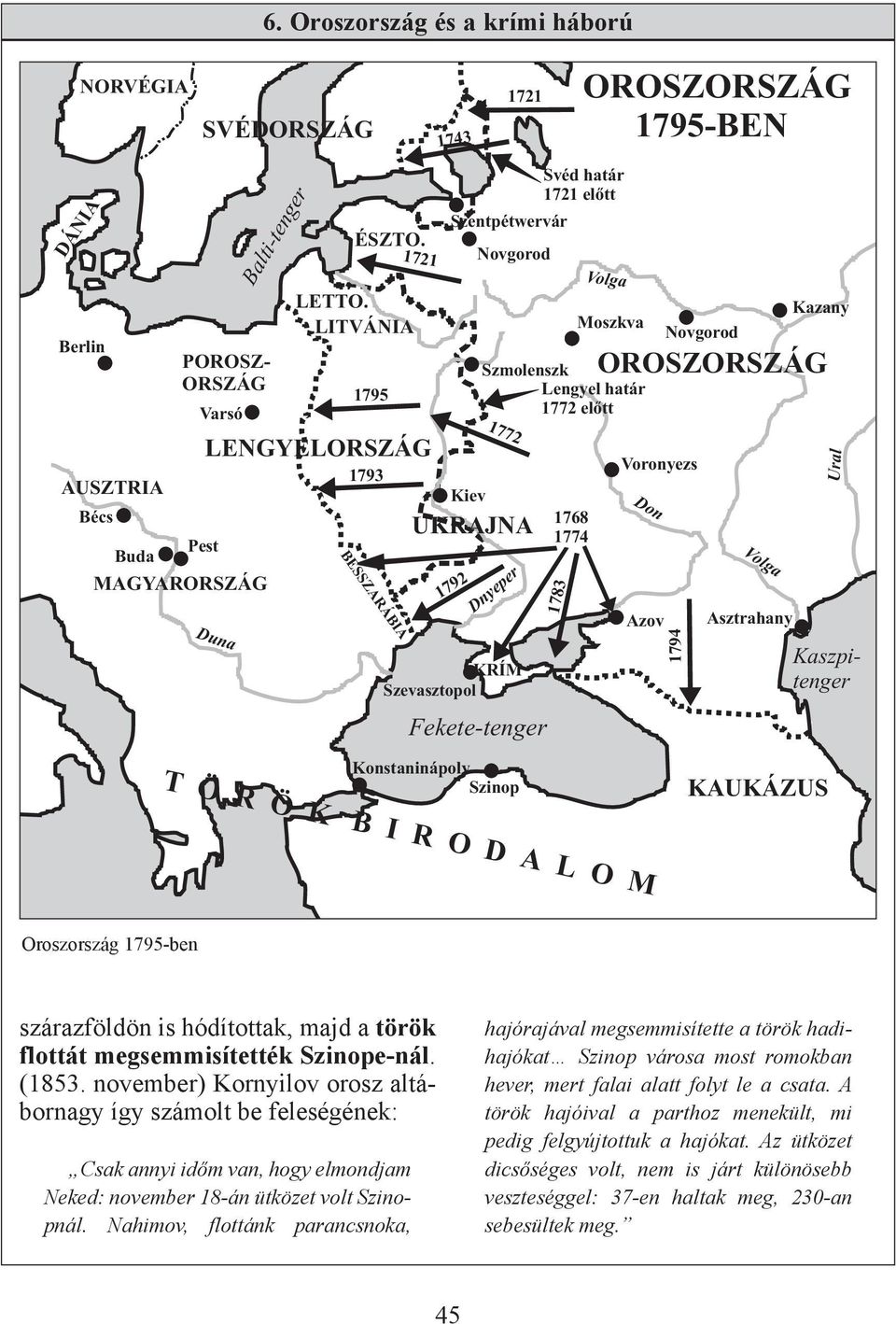 Fekete-tenger 1768 1774 1783 OROSZORSZÁG 1795-BEN Volga Moszkva Voronyezs Don Azov Novgorod Volga Asztrahany Kazany OROSZORSZÁG Ural Kaszpitenger TÖRÖK BIRODALOM Konstaninápoly Szinop KAUKÁZUS