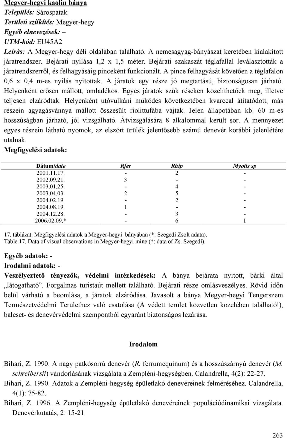 A pince felhagyását követően a téglafalon 0,6 x 0,4 m-es nyílás nyitottak. A járatok egy része jó megtartású, biztonságosan járható. Helyenként erősen mállott, omladékos.