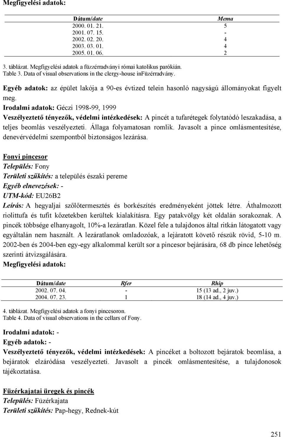 Irodalmi adatok: Géczi 1998-99, 1999 Veszélyeztető tényezők, védelmi intézkedések: A pincét a tufarétegek folytatódó leszakadása, a teljes beomlás veszélyezteti. Állaga folyamatosan romlik.