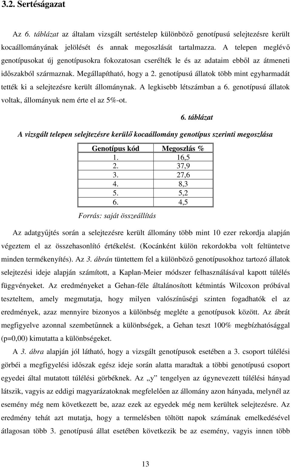 genotípusú állatok több mint egyharmadát tették ki a selejtezésre került állománynak. A legkisebb létszámban a 6.