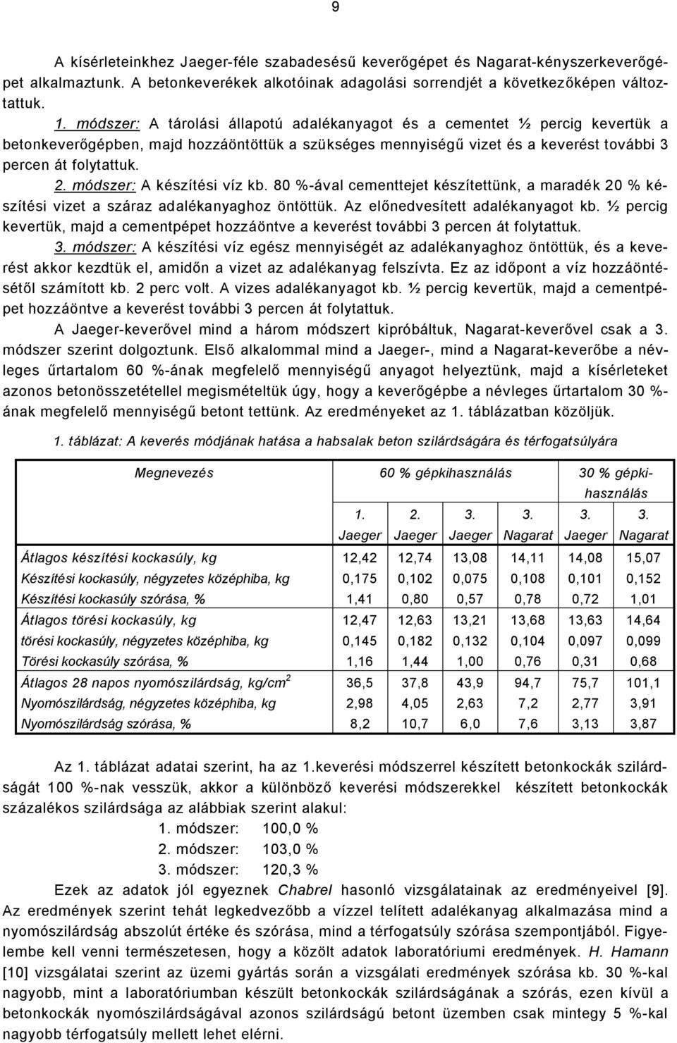 módszer: A készítési víz kb. 80 %-ával cementtejet készítettünk, a maradék 20 % készítési vizet a száraz adalékanyaghoz öntöttük. Az előnedvesített adalékanyagot kb.