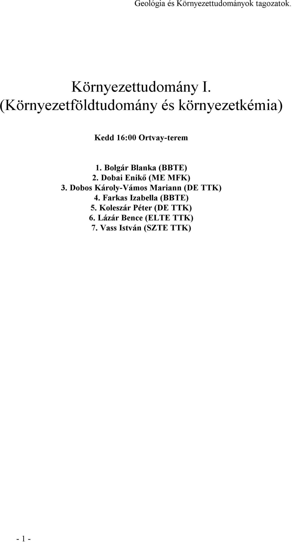 Bolgár Blanka (BBTE) 2. Dobai Enikő (ME MFK) 3.