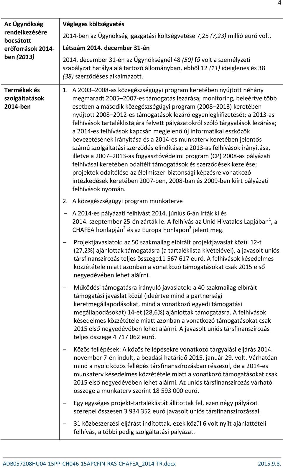 december 31-én az Ügynökségnél 48 (50) fő volt a személyzeti szabályzat hatálya alá tartozó állományban, ebből 12