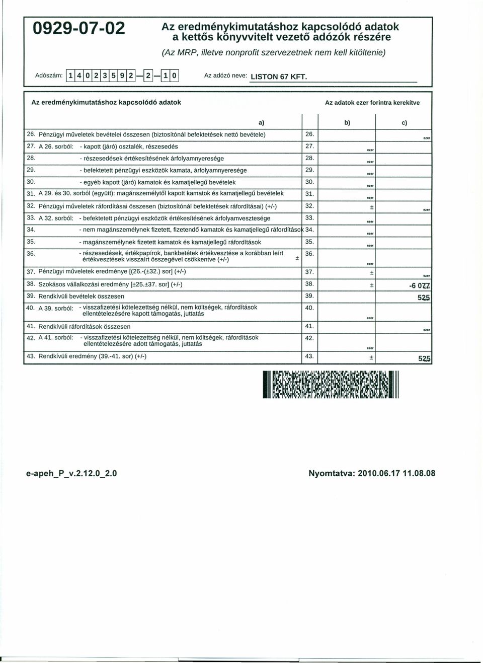 sorból: - kapott (járó) osztalék, részesedés 27.... 28. - részesedések értékesítésének árfolyamnyeresége 28..,.. 29. - befektetett pénzügyi eszközök kamata, árfolyam nyeresége 29..,.. 30.
