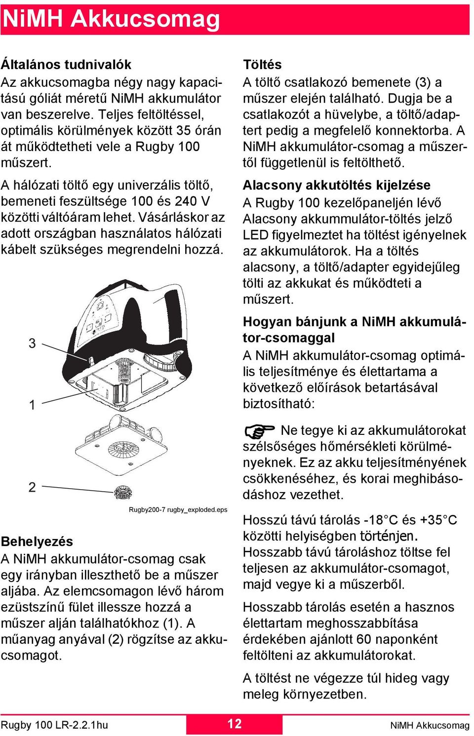Vásárláskor az adott országban használatos hálózati kábelt szükséges megrendelni hozzá. Rugby200-7 rugby_exploded.