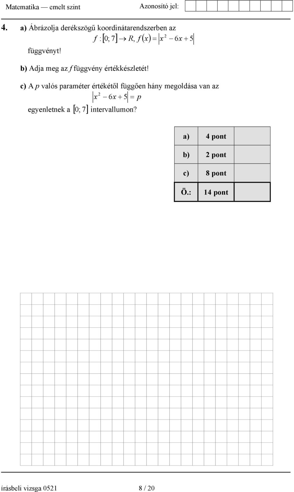 c) A p valós paraméter értékétől függően hány megoldása van az 2 x 6x + 5 = p