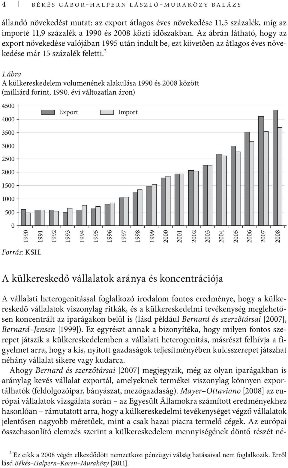ábra A külkereskedelem volumenének alakulása 1990 és 2008 között (milliárd forint, 1990.