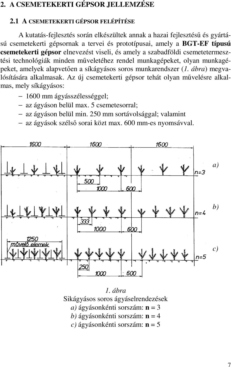 gépsor elnevezést viseli, és amely a szabadföldi csemetetermesztési technológiák minden műveletéhez rendel munkagépeket, olyan munkagépeket, amelyek alapvetően a síkágyásos soros munkarendszer (1.