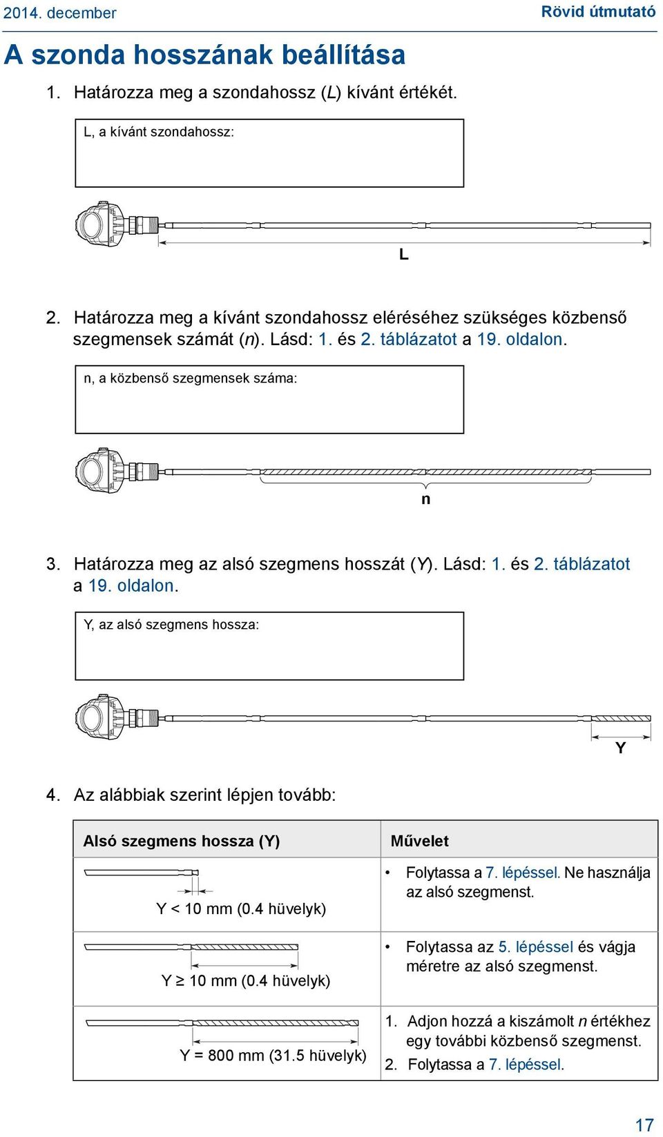 Határozza meg az alsó szegmens hosszát (Y). Lásd: 1. és 2. táblázatot a 19. oldalon. Y, az alsó szegmens hossza: Y 4.