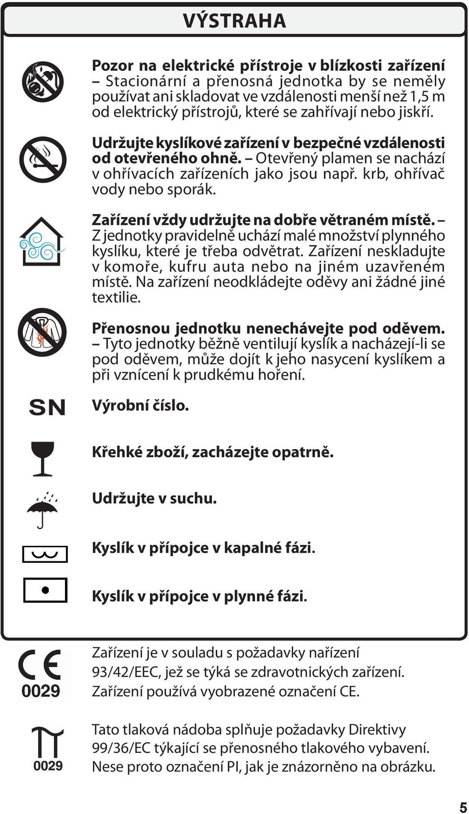 Zařízení vždy udržujte na dobře větraném místě. Z jednotky pravidelně uchází malé množství plynného kyslíku, které je třeba odvětrat.