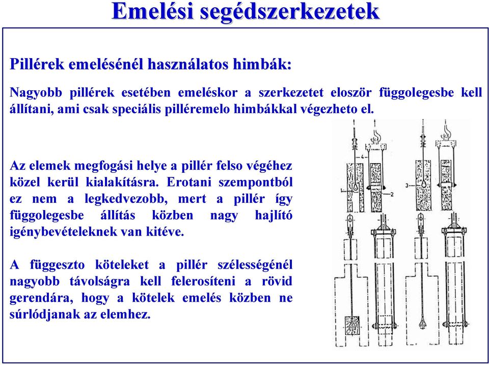 Erotani szempontból ez nem a legkedvezobb, mert a pillér így függolegesbe állítás közben nagy hajlító igénybevételeknek van kitéve.