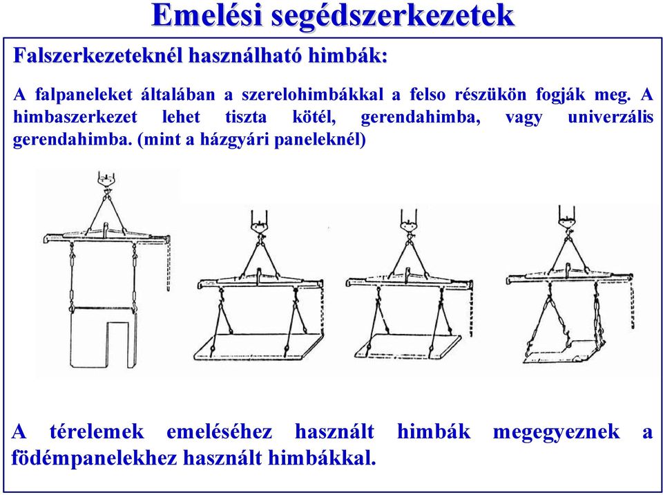 A himbaszerkezet lehet tiszta kötél, gerendahimba, vagy univerzális gerendahimba.