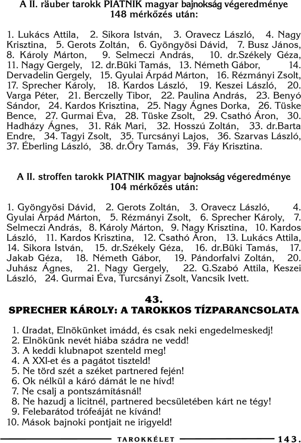 Sprecher Károly, 18. Kardos László, 19. Keszei László, 20. Varga Péter, 21. Berczelly Tibor, 22. Paulina András, 23. Benyó Sándor, 24. Kardos Krisztina, 25. Nagy Ágnes Dorka, 26. Tüske Bence, 27.