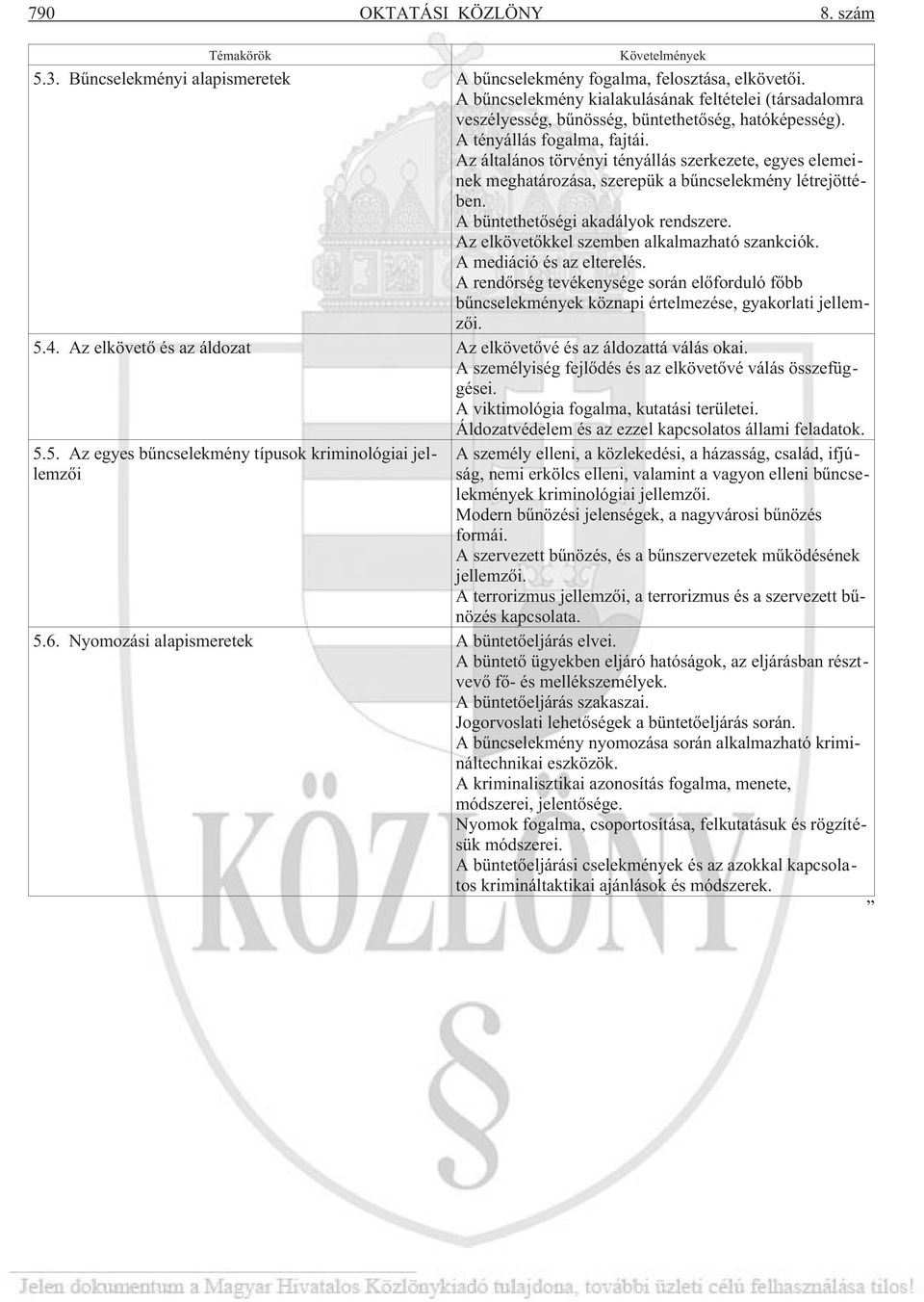 Az általános törvényi tényállás szerkezete, egyes elemeinek meghatározása, szerepük a bûncselekmény létrejöttében. A büntethetõségi akadályok rendszere. Az elkövetõkkel szemben alkalmazható szankciók.