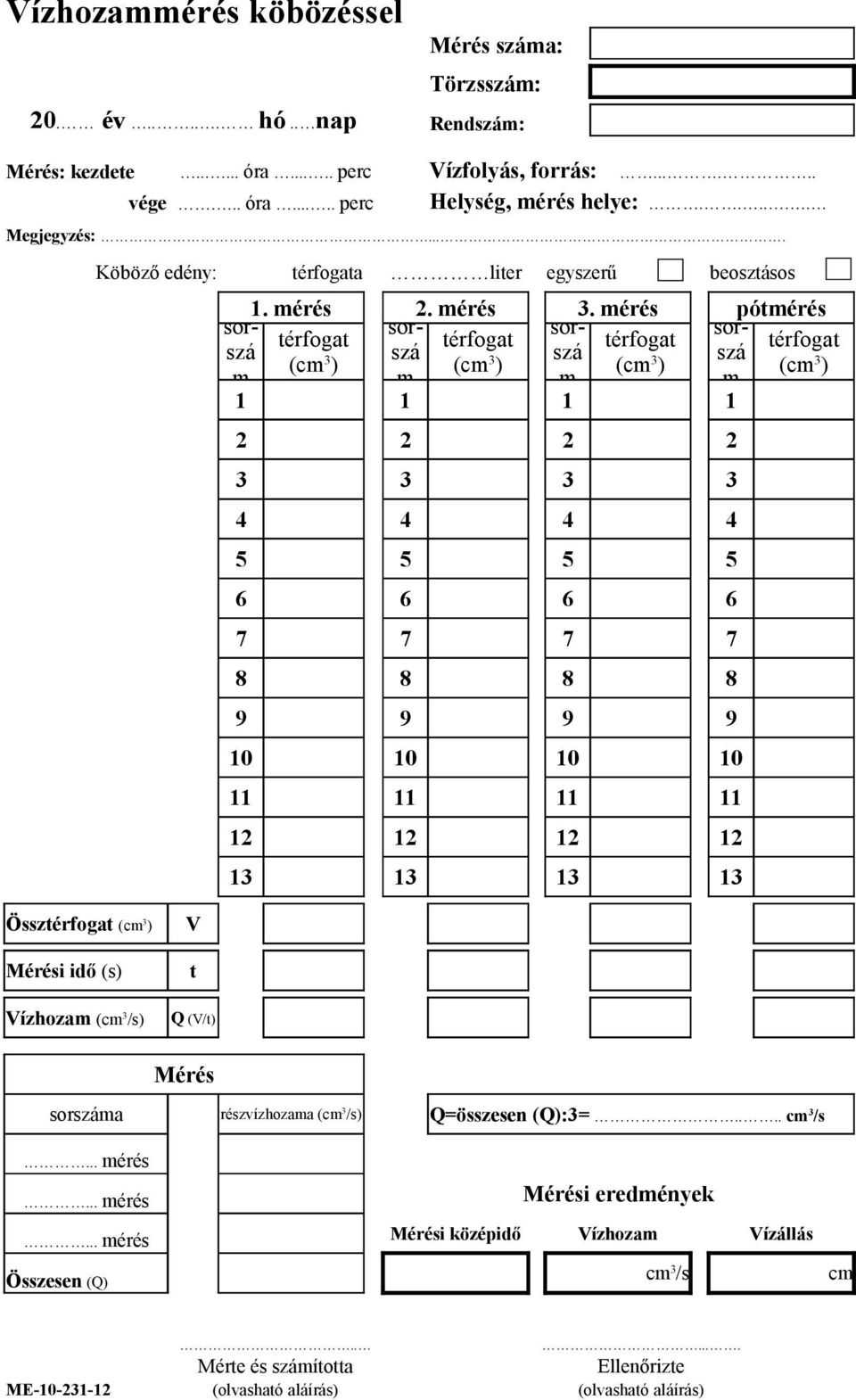 mérés pótmérés sorszszszszá sor- sor- sor- térfogat térfogat térfogat térfogat (cm m 3 ) (cm m 3 ) (cm m 3 ) (cm m 3 ) 1 1 1 1 2 2 2 2 3 3 3 3 4 4 4 4 5 5 5 5 6 6 6 6 7 7 7 7 8 8 8 8 9 9 9 9 10 10 10