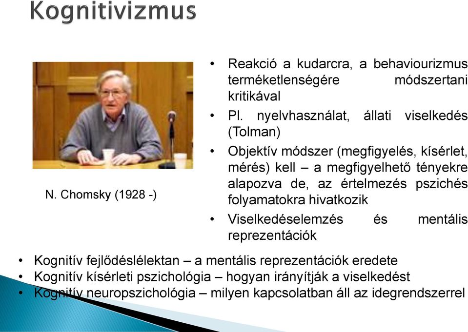 de, az értelmezés pszichés folyamatokra hivatkozik Viselkedéselemzés és mentális reprezentációk Kognitív fejlődéslélektan a