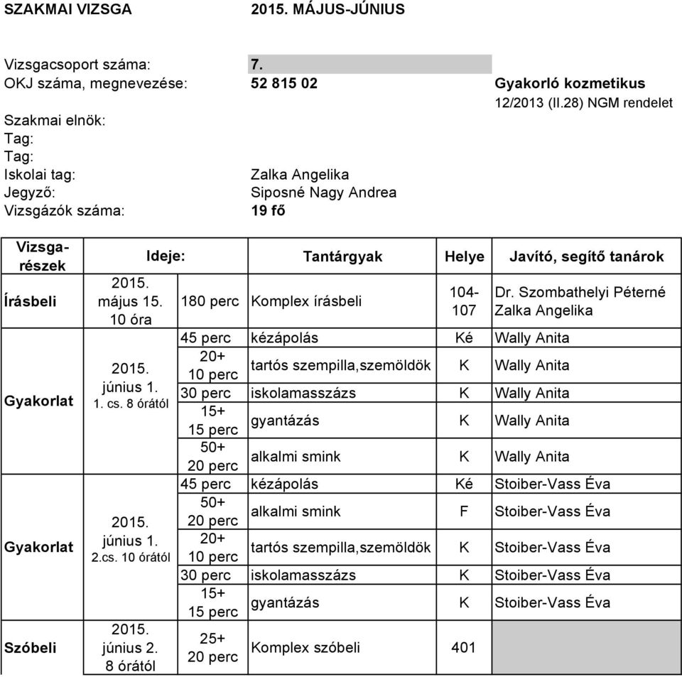 Szombathelyi Péterné Zalka Angelika 45 perc kézápolás Ké Wally Anita 20+ 10 perc tartós szempilla,szemöldök K Wally Anita 30 perc iskolamasszázs K Wally Anita 15+ 15 perc gyantázás K Wally Anita 50+