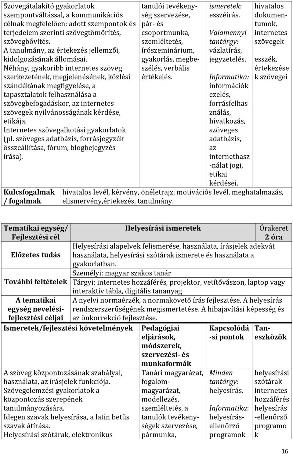 Néhány, gyakoribb szöveg szerkezetének, megjelenésének, közlési szándékának megfigyelése, a tapasztalatok felhasználása a szövegbefogadáskor, az szövegek nyilvánosságának kérdése, etikája.