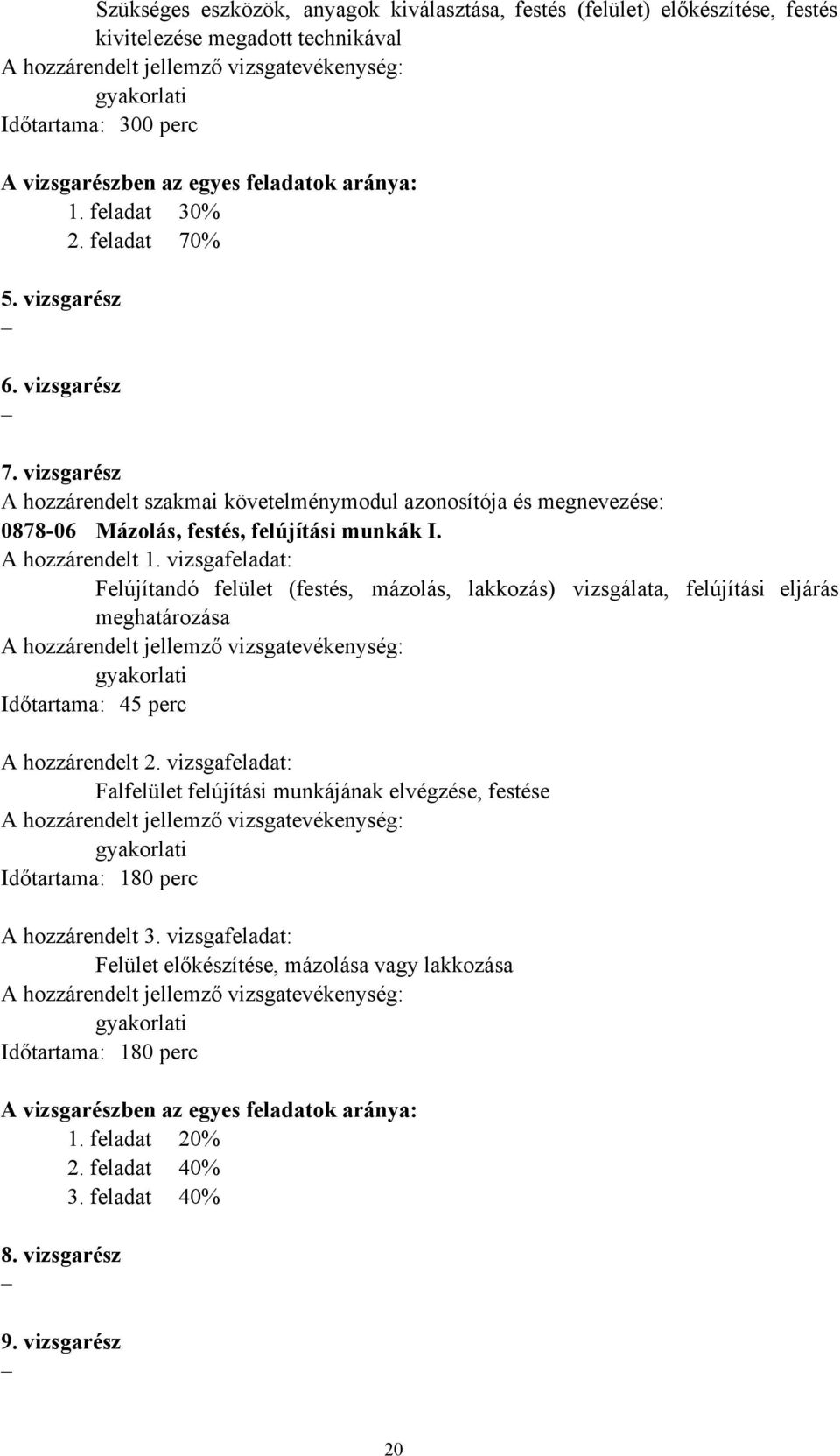 vizsgarész A hozzárendelt szakmai követelménymodul azonosítója és megnevezése: 087806 Mázolás, festés, felújítási munkák I. A hozzárendelt 1.