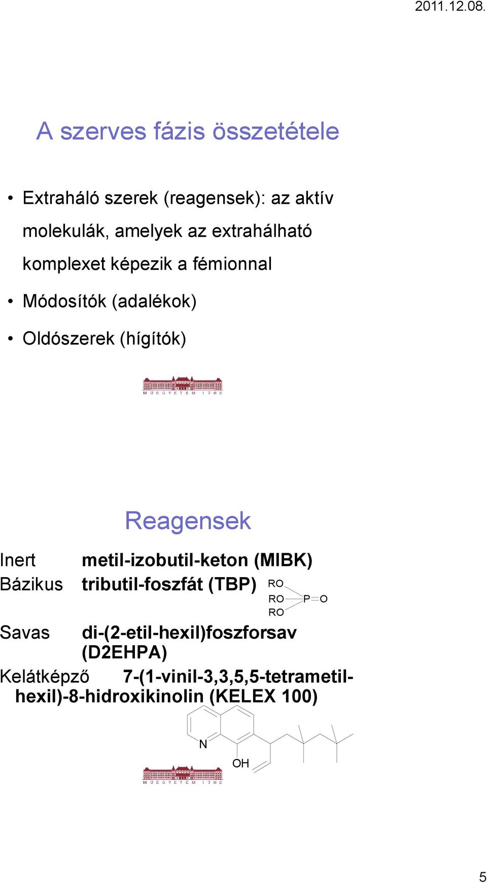 Inert metil-izobutil-keton (MIBK) Bázikus tributil-foszfát (TBP) RO RO RO Savas