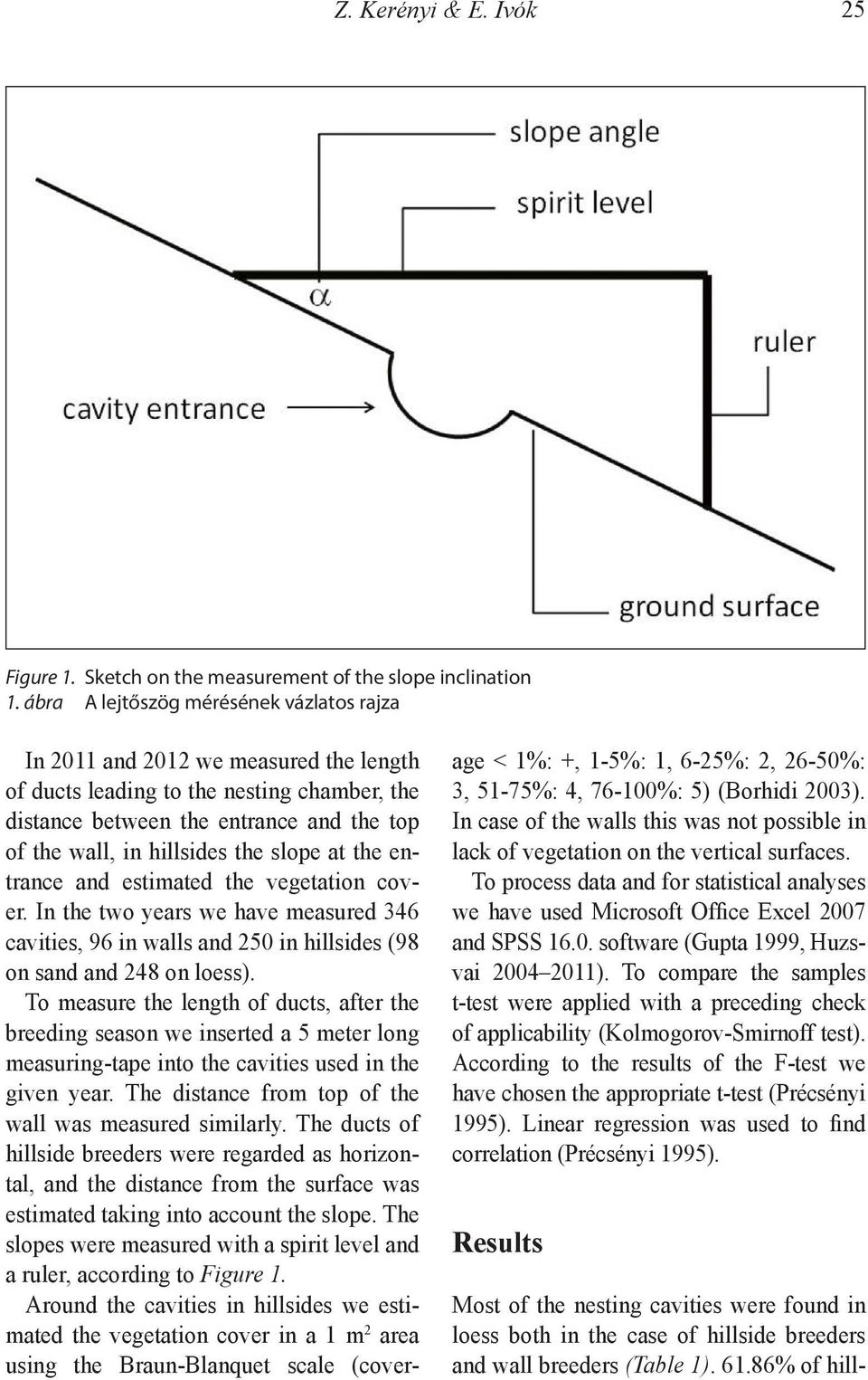 slope at the entrance and estimated the vegetation cover. In the two years we have measured 346 cavi ties, 96 in walls and 250 in hillsides (98 on sand and 248 on loess).