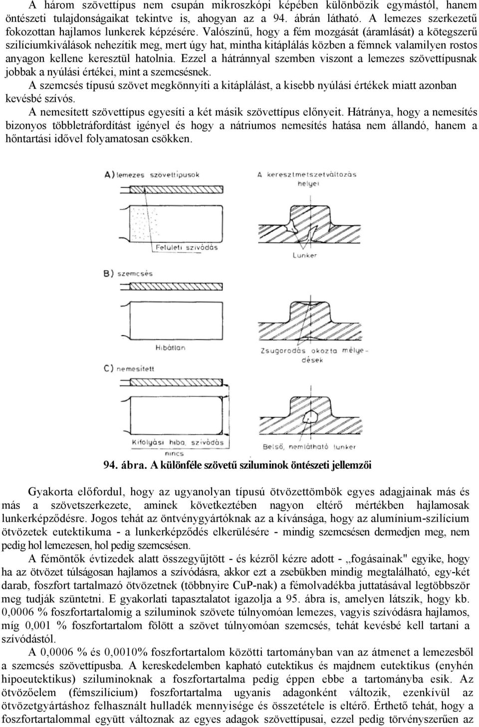 Valószínű, hogy a fém mozgását (áramlását) a kötegszerű szilíciumkiválások nehezítik meg, mert úgy hat, mintha kitáplálás közben a fémnek valamilyen rostos anyagon kellene keresztül hatolnia.