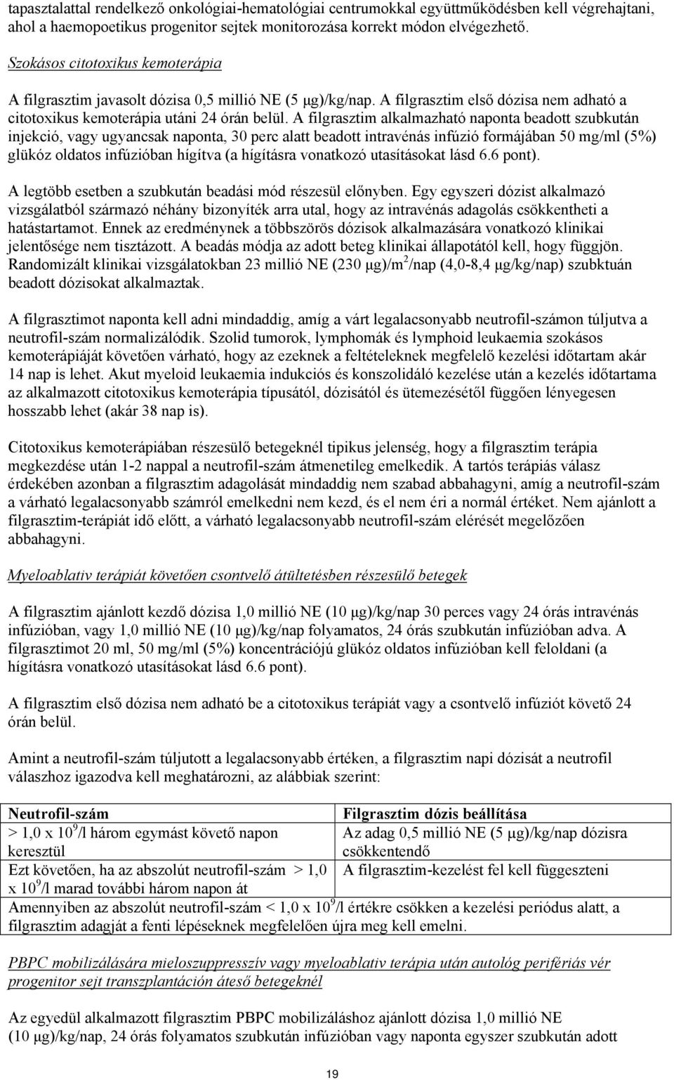 A filgrasztim alkalmazható naponta beadott szubkután injekció, vagy ugyancsak naponta, 30 perc alatt beadott intravénás infúzió formájában 50 mg/ml (5%) glükóz oldatos infúzióban hígítva (a hígításra