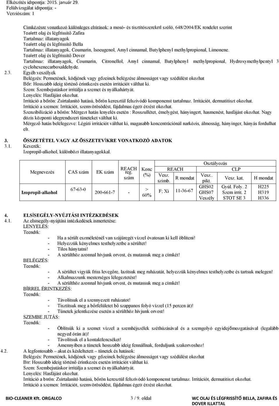Toalett olaj és légfrissítő Dover Tartalmaz: illatanyagok, Coumarin, Citronellol, Amyl cinnamal, Butylphenyl methylpropional, Hydroxymethylpentyl 3 
