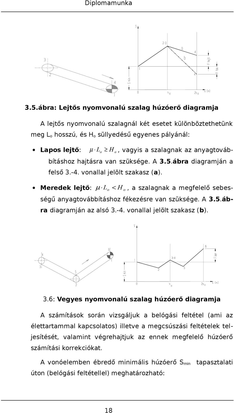 Meredek lejtő: µ Lo < H o, a szalagnak a megfelelő sebességű anyagtovábbításhoz fékezésre van szüksége. A 3.